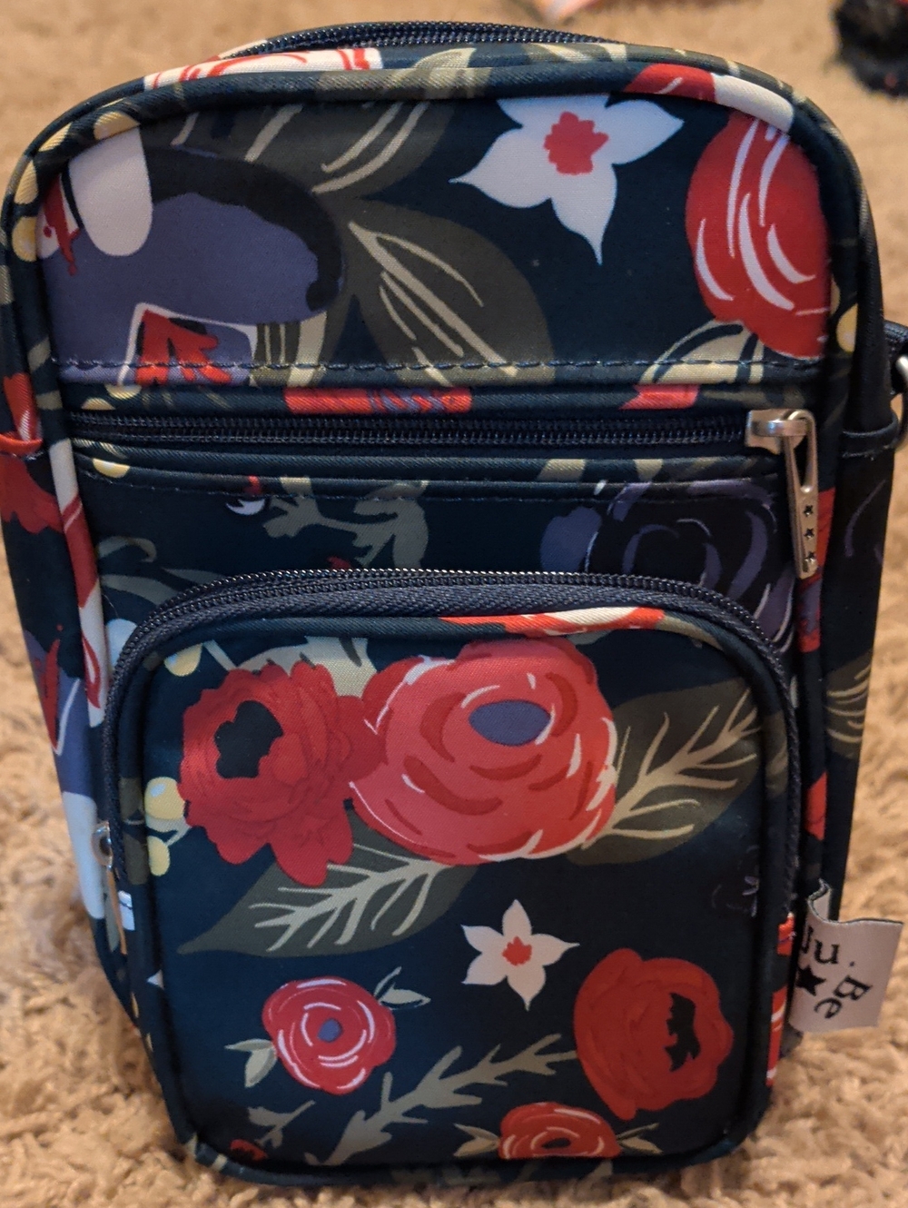 Ju Ju Be Floral Crossbody Bag - Navy with Red Blooms